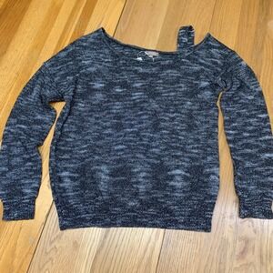 Lilla P Womens XL Space Dye Asymmetrical Neckline Marled Knit Sweater Black New